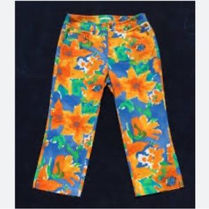 NWT Jones New York Stretch Orange Blue 3/4 Cropped Jeans 12